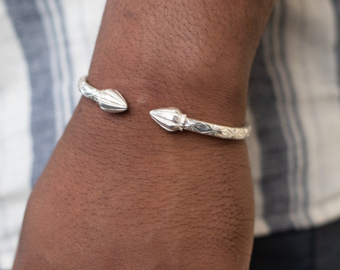 Handmade Sterling Silver West Indian Bangle: Cocoa Pod Ends
