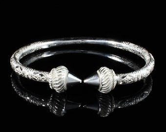 Handmade Sterling Silver West Indian Bangle: Taj Mahal Bamboo Pattern