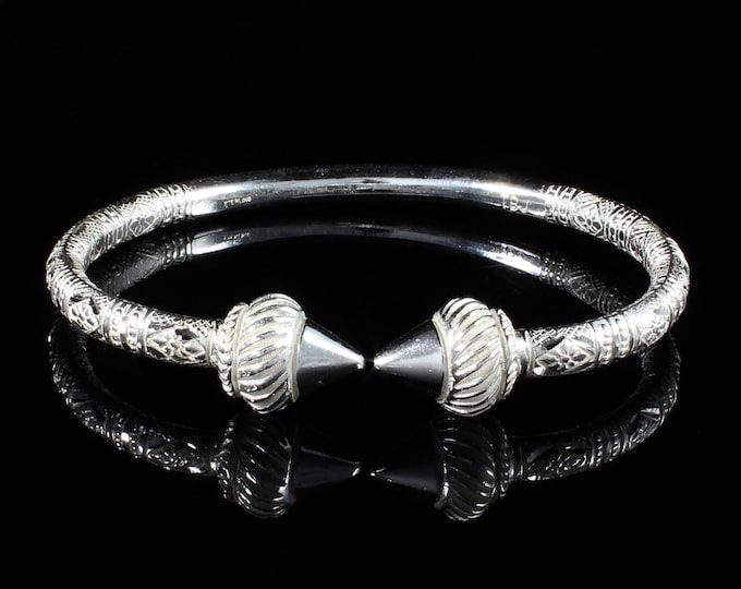 Handmade Sterling Silver West Indian Bangle: Taj Mahal Bamboo Pattern