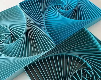 Arte de pared de 3 piezas, colgante de pared de color personalizado, artesanía de papel 3D, escultura de pared abstracta de quilling para decoración del hogar, decoración en espiral y cuadrada de su elección