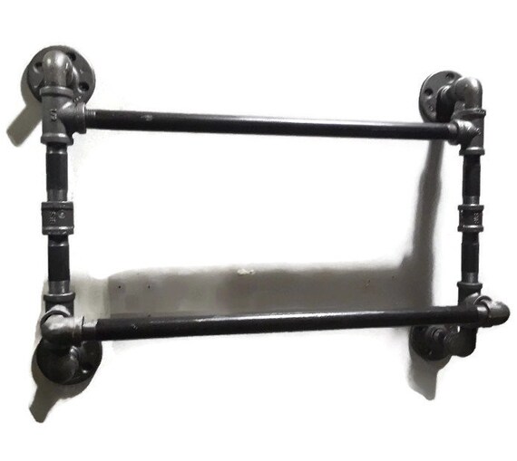Double towel rack black pipe towel bar Etsy