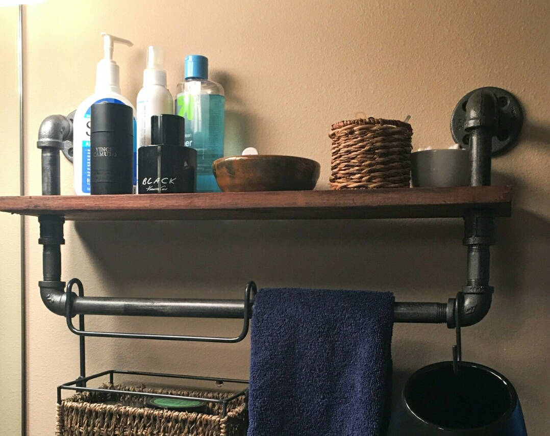 Industrial Shelf with Pipe Towel Bar Rustic Industrial Etsy