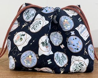 Borsa trapuntata con coulisse - Borsa per progetti di lavoro a maglia - Modello di cucito digitale