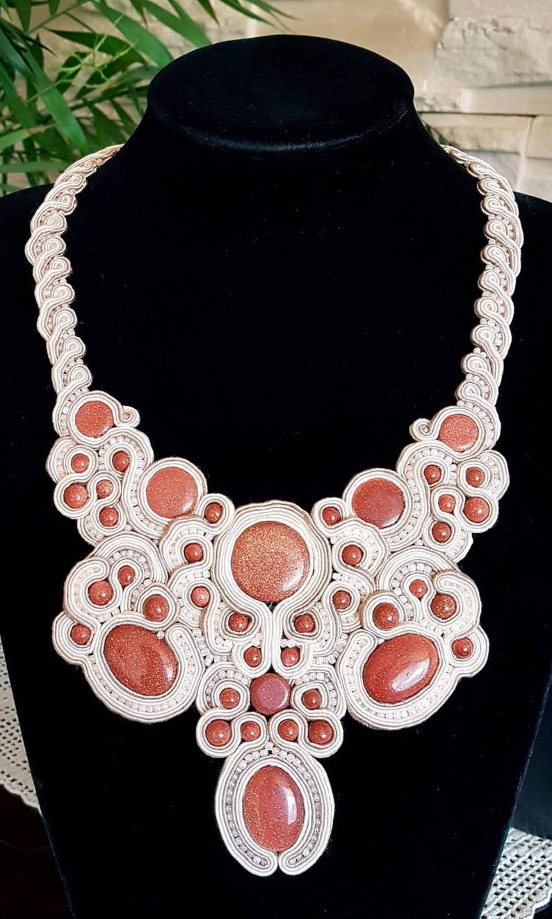Sandstone Unique Beige and Sand set of soutache earrings and necklace Oneofakind Bridal jewelry Vintage Wedding Oldfashion