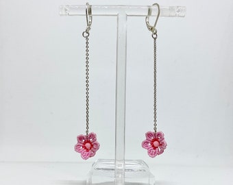SAKURA - Cherry Blossom Macrame Earrings - Macrame Jewelry - Nature Jewelry - Long Earrings - Gift Idea