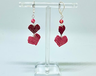 LOVE - Pink Macramé Hearts / Macramé Earrings / Macramé Heart / Nature Jewelry / Boho Jewelry / Women's Jewelry