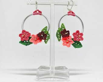 FLOWERPOWER - Boucles d’oreilles Macramé / Fleurs Macramé / Bijoux Nature / Boho Jewelry / Bijoux Femme