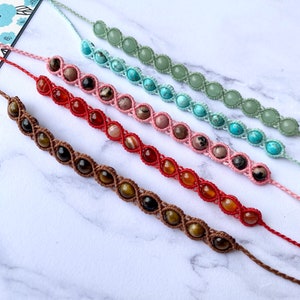 GEMS Macramé woven bracelets Semi Precious Pearl bracelets: Carnelian, Tiger's Eye, Turquoise Gift Idea image 8