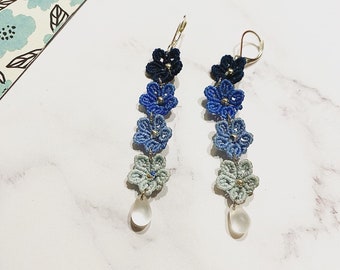 FLOWERPOWER - Blue Macramé Flowers / Macramé Earrings / Macramé Flowers / Nature Jewelry / Boho Jewelry / Women's Jewelry