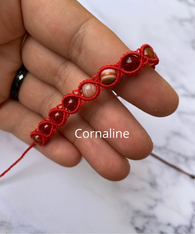 GEMS Macramé woven bracelets Semi Precious Pearl bracelets: Carnelian, Tiger's Eye, Turquoise Gift Idea image 7