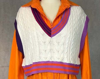 Upcycled Cropped Multi Colored Preppy Sweater Vest - Great For Layering Any Season