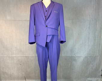 Upcycled Mens/Unisex 3 Piece Lavender Purple Asymmetrical Suit - On Trend With Today's Architectural Suits