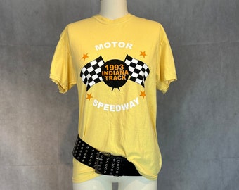 Vintage 1990s Nascar Yellow & Black T Shirt- Indiana Speedway 1993 - Nice And Worn In