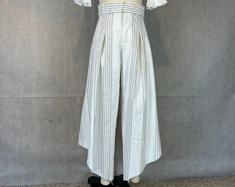 Upcycled 100% Cotton Grey & White Striped Curtain Becomes Runway Ready Wide Leg, High Waisted Skant Pants