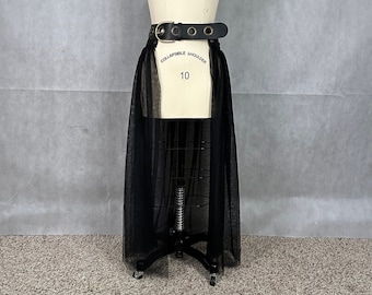 Upcycled Sheer Black Chiffon Overskirt on Grommeted Gothic Vegan Leather Belt - Wear This Over Everything!!!