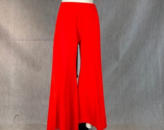 Vintage Bright Red Double Knit Poly 1970s Elephant Bell Bottom Pants - Elastic Waist and Elephant Bells