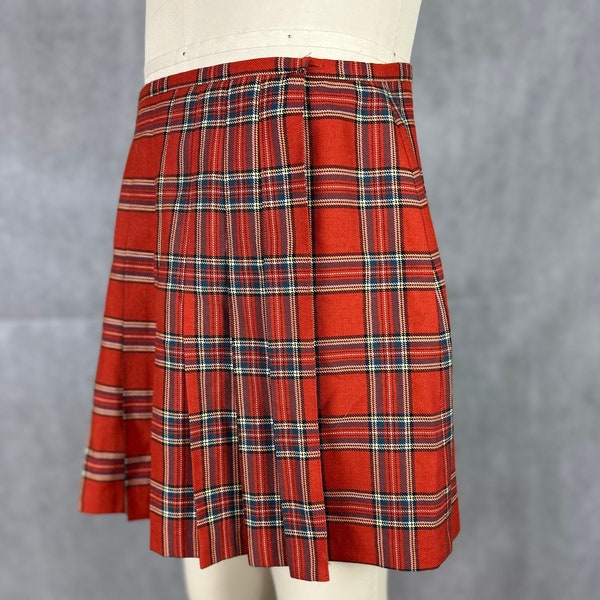 Unisex Vintage Classic Catholic School Girl Skirt - Wrap Around Pleated Short Red Tartan - Wear On It's On or Over Pants