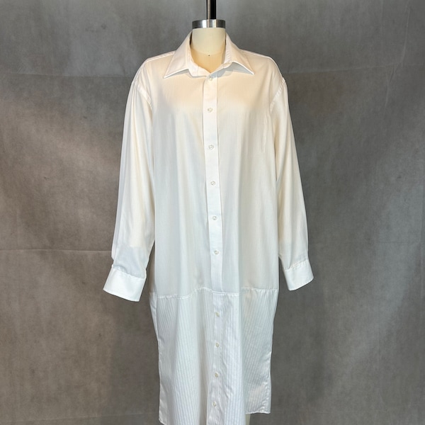 Deconstructed Hybrid of 2 Vintage Men's Dress Shirts Become Full Length Unisex Shirt Dress with Ultimate Possibilities