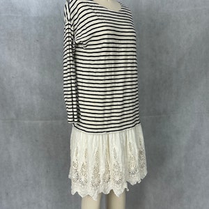 Easy Going Mashup of Navy & White Oversized Sailor Top and Beautiful Delicate Lace Hem Trim