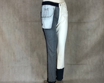 Deconstructed Hybrid Mashup of White Denim & Blue Denim Levis - Rightside and Inside Out - Unisex