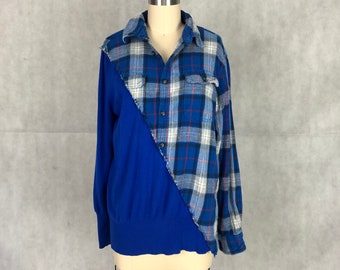 Deconstructed Hybrid Men/'s Flannel Shirt /& Women/'s V-Neck Sweater Create On Trend Cozy Top