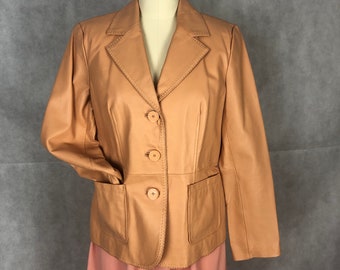Vintage Peach/apricot Colored Fully Lined Leather Blazer/jacket