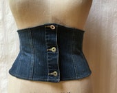 Deconstructed Upcycled Denim Waist Cincher Corset with Silver Grommet Buttons and Sass