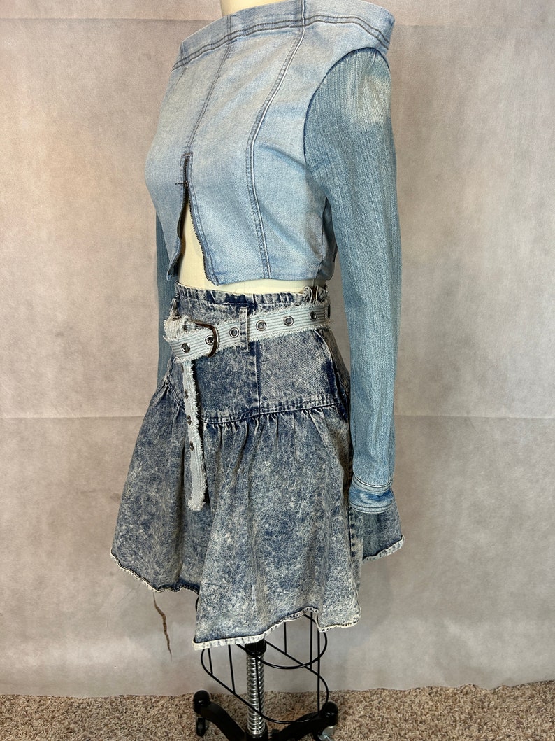 Upcycled Stretch Denim Mini Skirt and Left Over Jean Jacket Arms Become ...