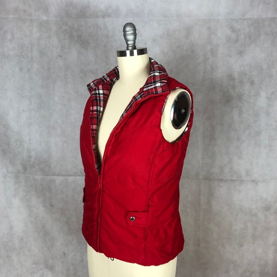 Vintage Reversible Solid Red/Red Plaid Puffer Vest - image 4