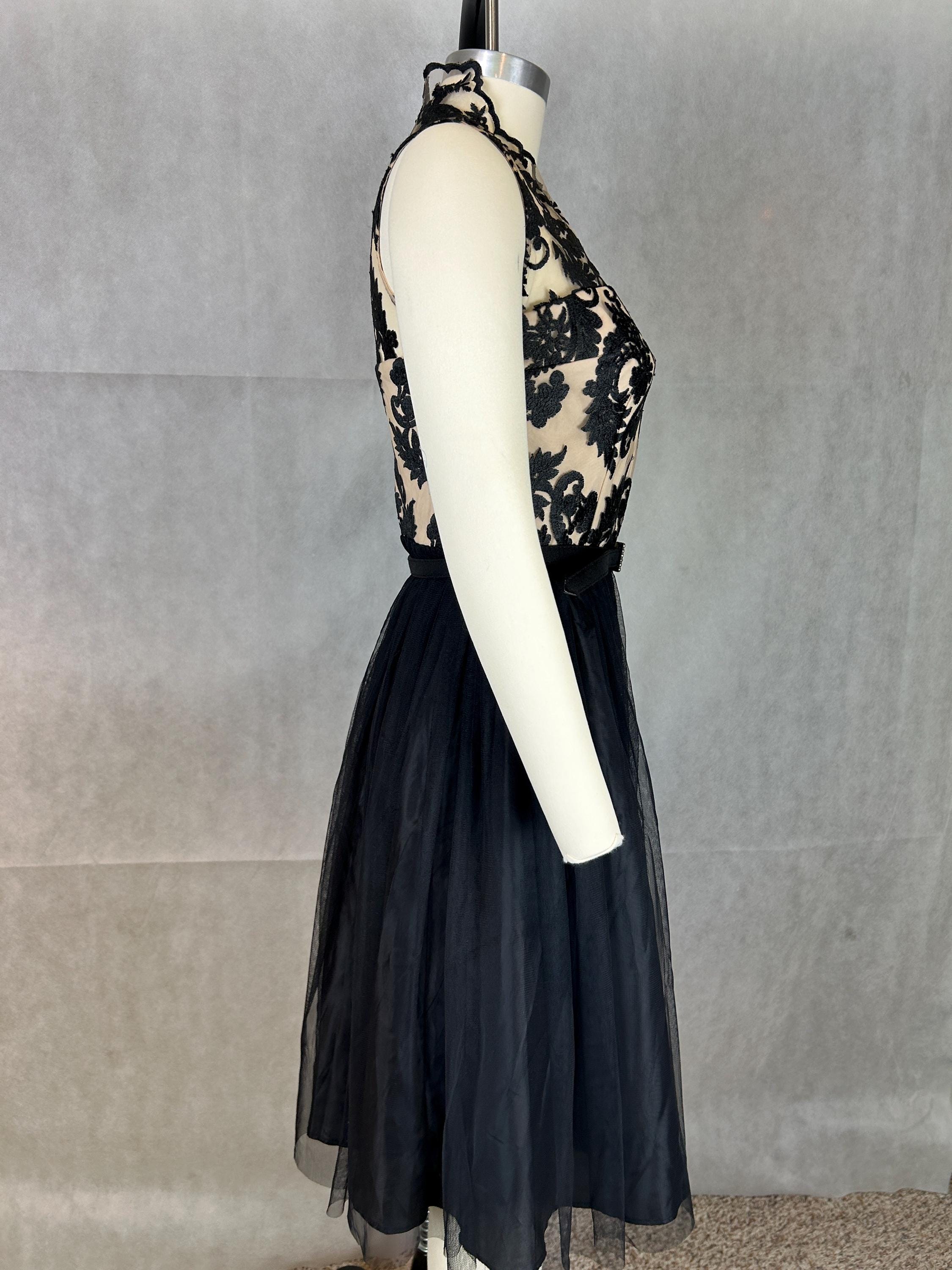 Classic Vintage Little Black Dress With Lace Bodice and Net