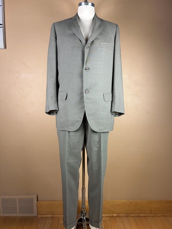 Vintage 1960s Men's 2 Khaki Piece Suit - 3 Button Jacket With Flat