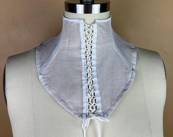 Reversible Neck Corset Made From Found Fabric and Zip Ties - White Cotton Voile and Tan Cotton Canvas Reimagined