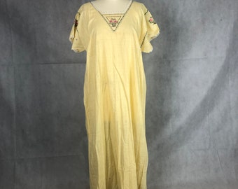 Vintage 1920s Amazing Hand Made yellow Day Dress with Embroidered Art's & Craft Motifs