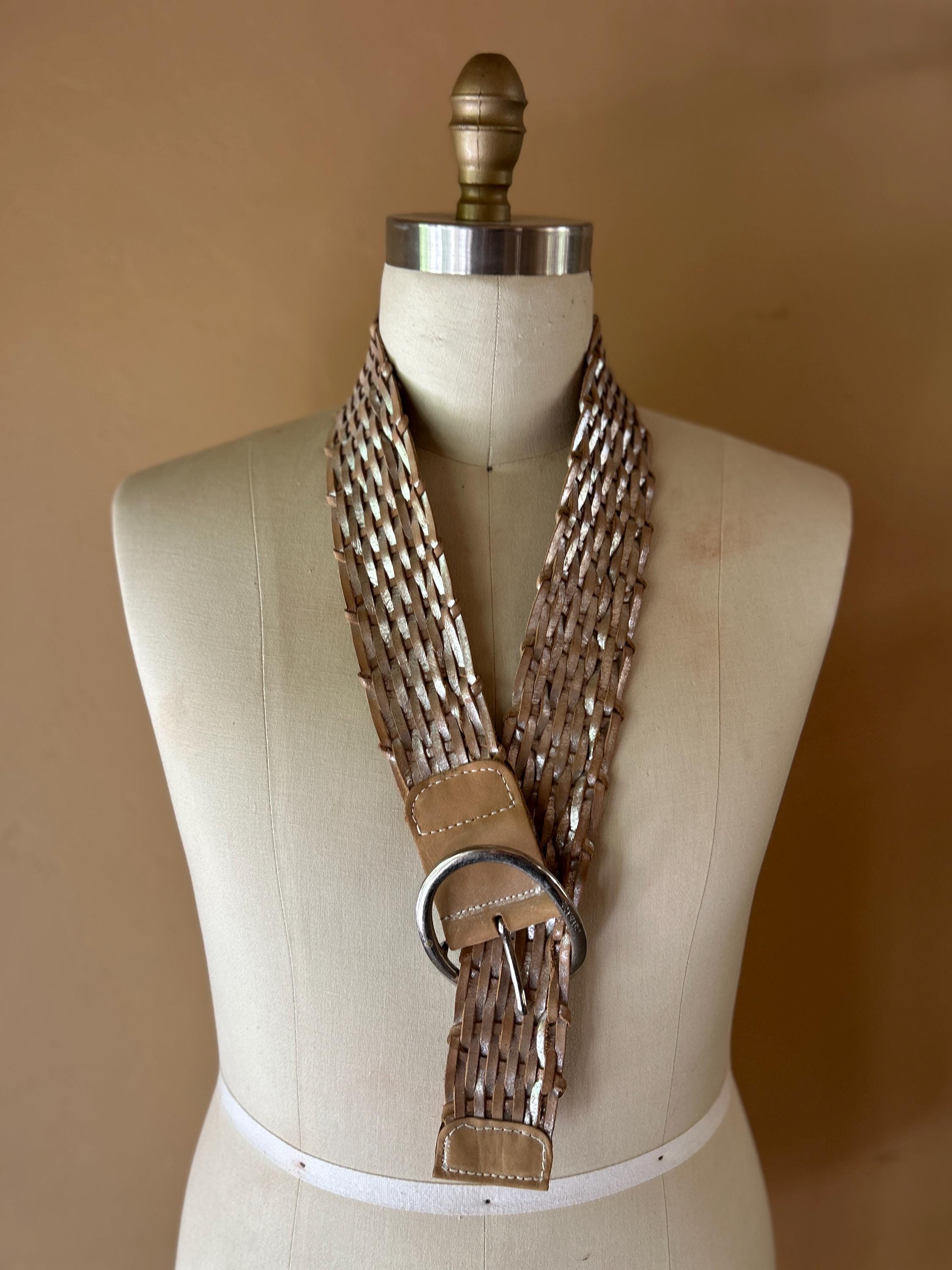 Vintage Calvin Klein Genuine Woven Leather Belt in Silver 