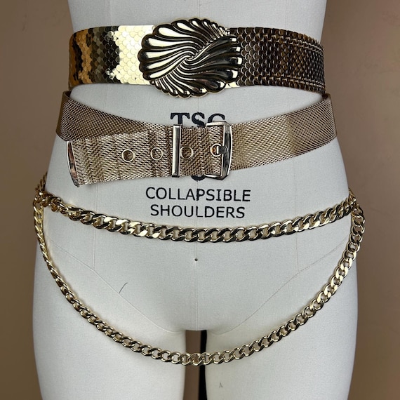 PP 3 Gold Belts: Stretch Serpentine - Mesh Link Buckle - and 