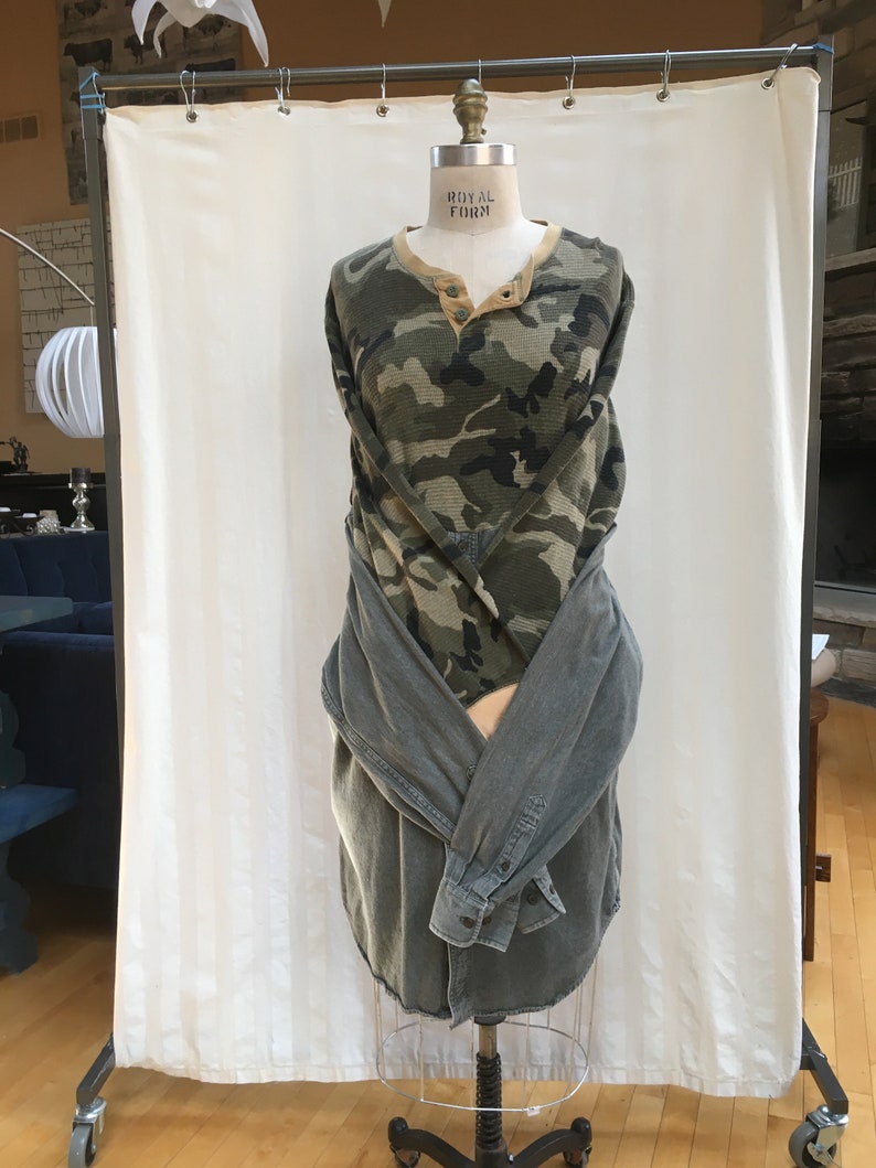 Upcycled Repurposed Thermal CamouflageOlive Shirt Multi-LookOctopus Dress