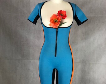Vintage Bright Blue & Orange Neoprene Jumpsuit