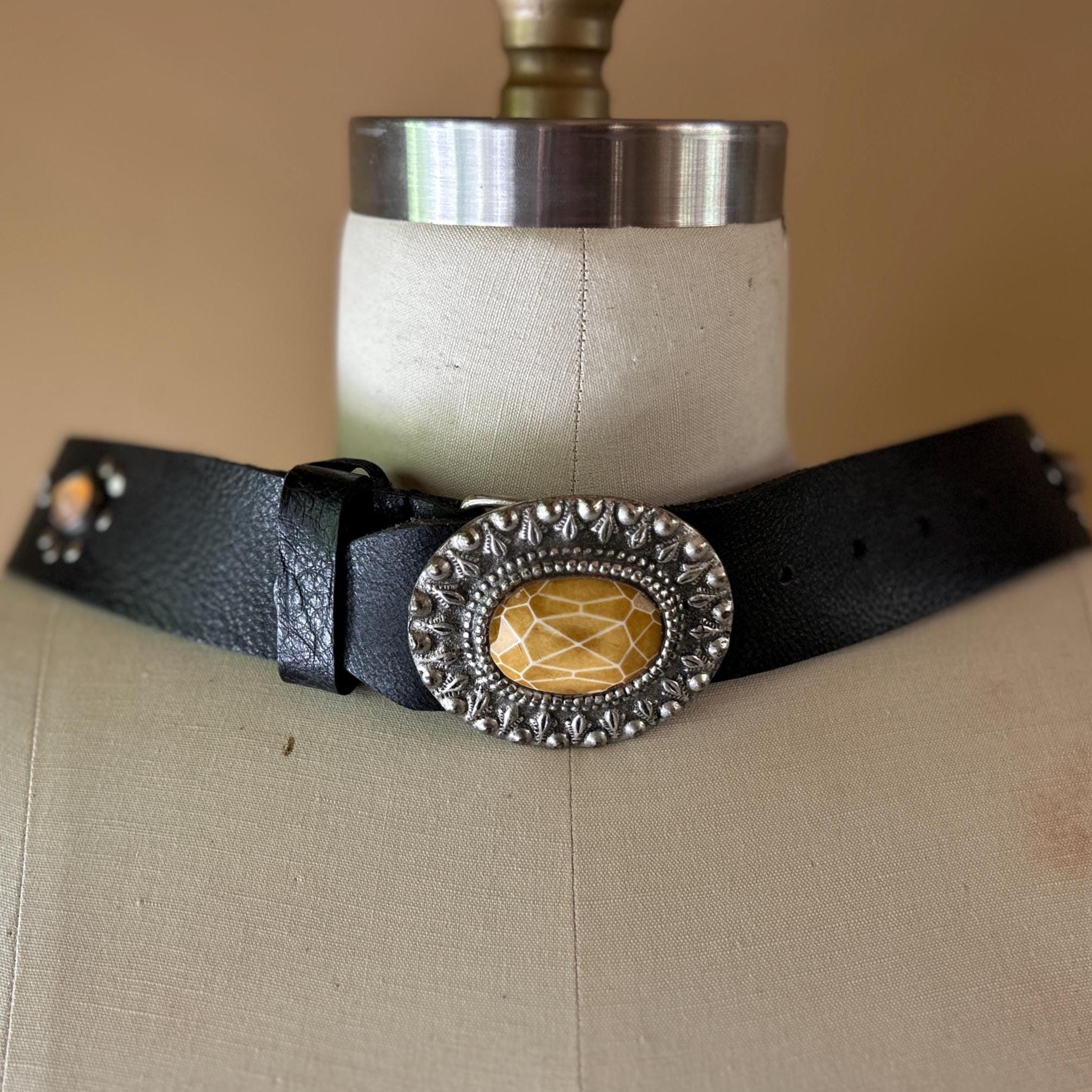 Handcrafted Gem Belt Buckle with Black Belt macoking Rhinestone Belts for Women Men, Bling Skull Western  main image 2