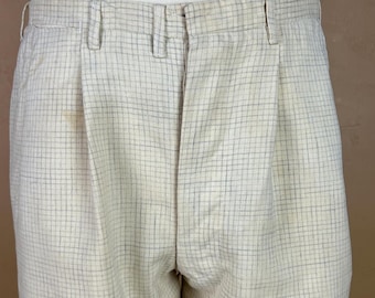 Antique/Vintage 1920s Mens Gatsby Pants/Trousers - Cream Colored With Pale Grey Check - Aged Patina  As Is