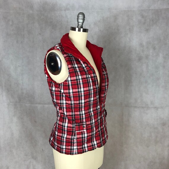 Vintage Reversible Solid Red/Red Plaid Puffer Vest - image 3