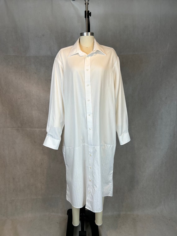 Deconstructed Hybrid of 2 Vintage Men's Dress Shirts Become Full Length Unisex Shirt Dress with Ultimate Possibilities Deconstructed Hybrid of 2 Vintage Men's Dress Shirts Become Full Length Unisex Shirt Dress with Ultimate Possibilities