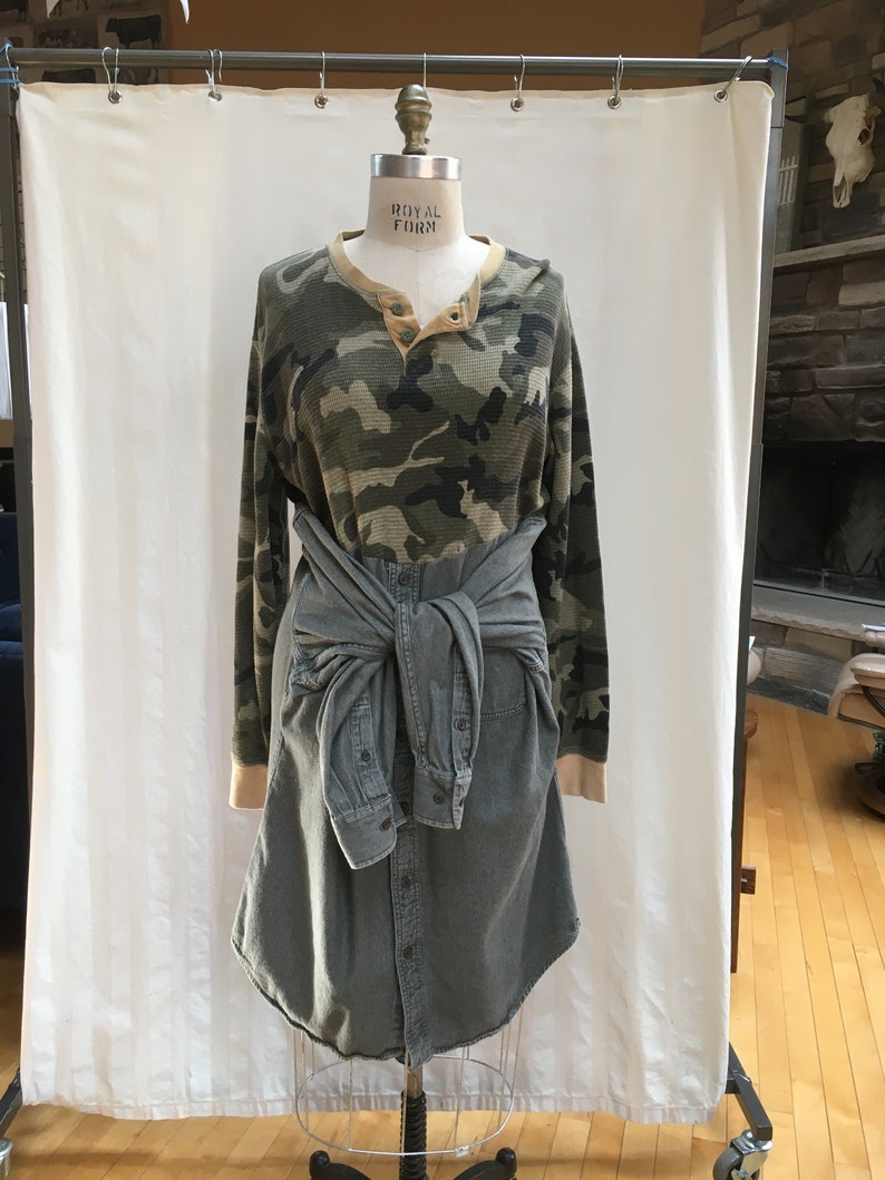 Upcycled Repurposed Thermal CamouflageOlive Shirt Multi-LookOctopus Dress