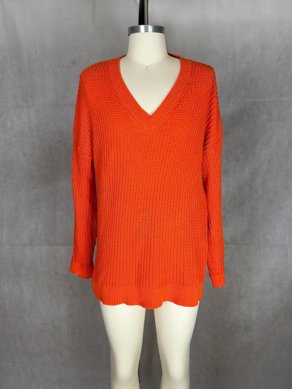 Vintage Hunter's Orange Oversized Shaker Knit V-Ne