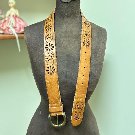 Vintage Nicely Aged Genuine Brown Leather Belt With 