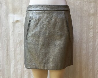 Vintage Silver Metallic Faux Leather Mini Skirt - Lined - Unisex