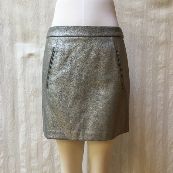 Vintage Silver Metallic Faux Leather Mini Skirt -… - image 1