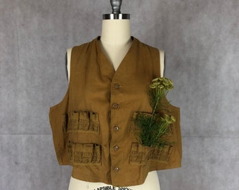 Classic Vintage Ochre Cotton Fishing Vest for Your Urban and Suburban Adventures. Catch it if You Can!