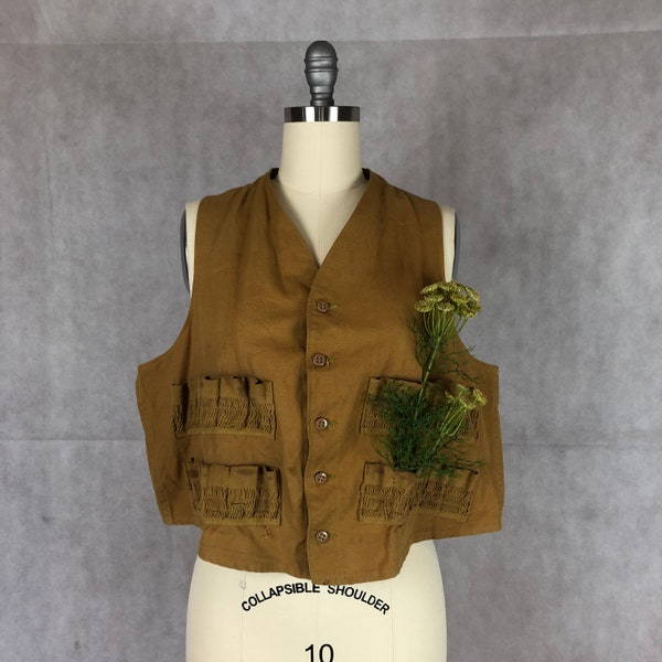 Classic Vintage Ochre Cotton Fishing Vest for Your Urban and Suburban Adventures. Catch it if You Can!