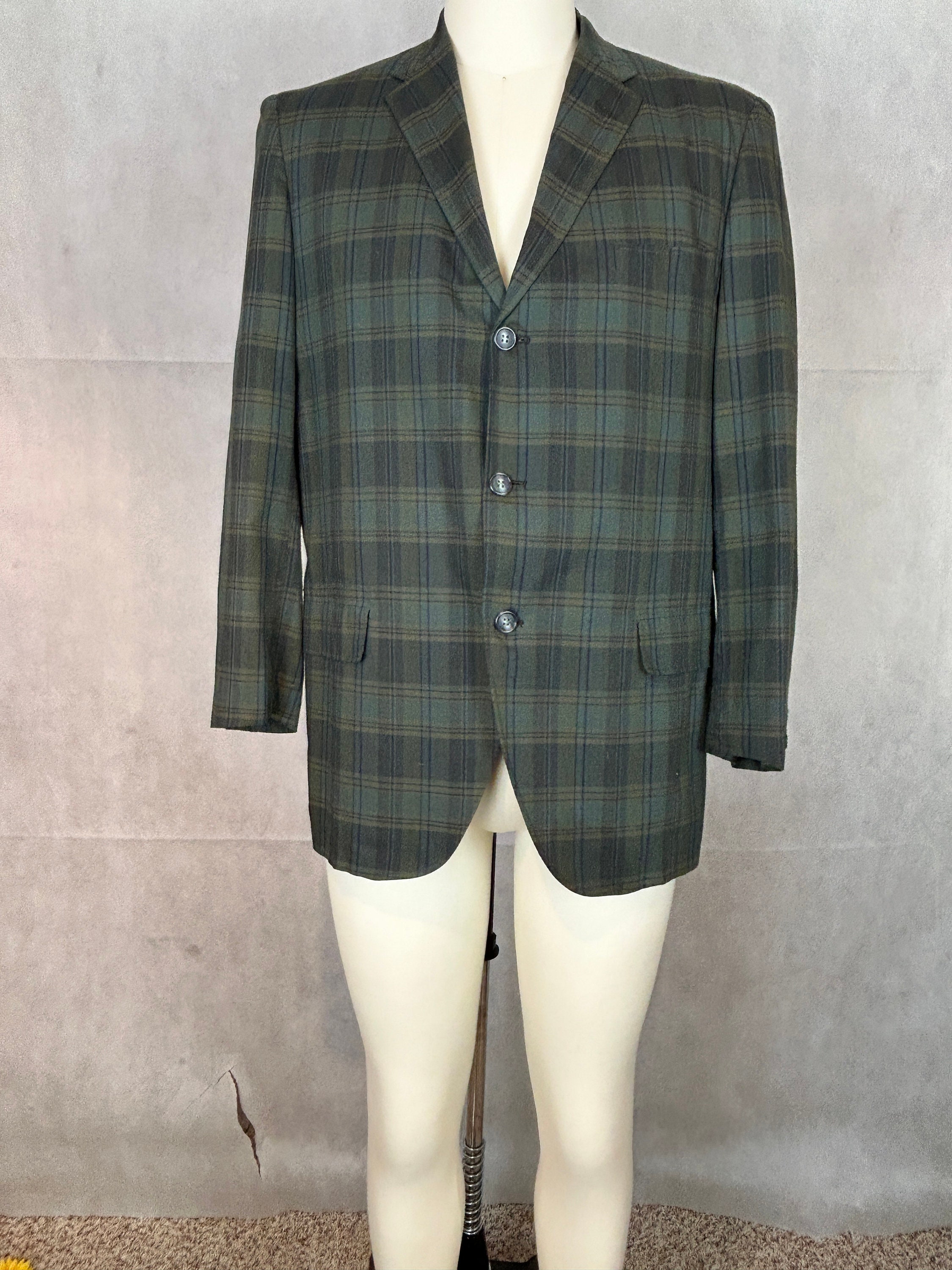Green plaid blazer mens sale