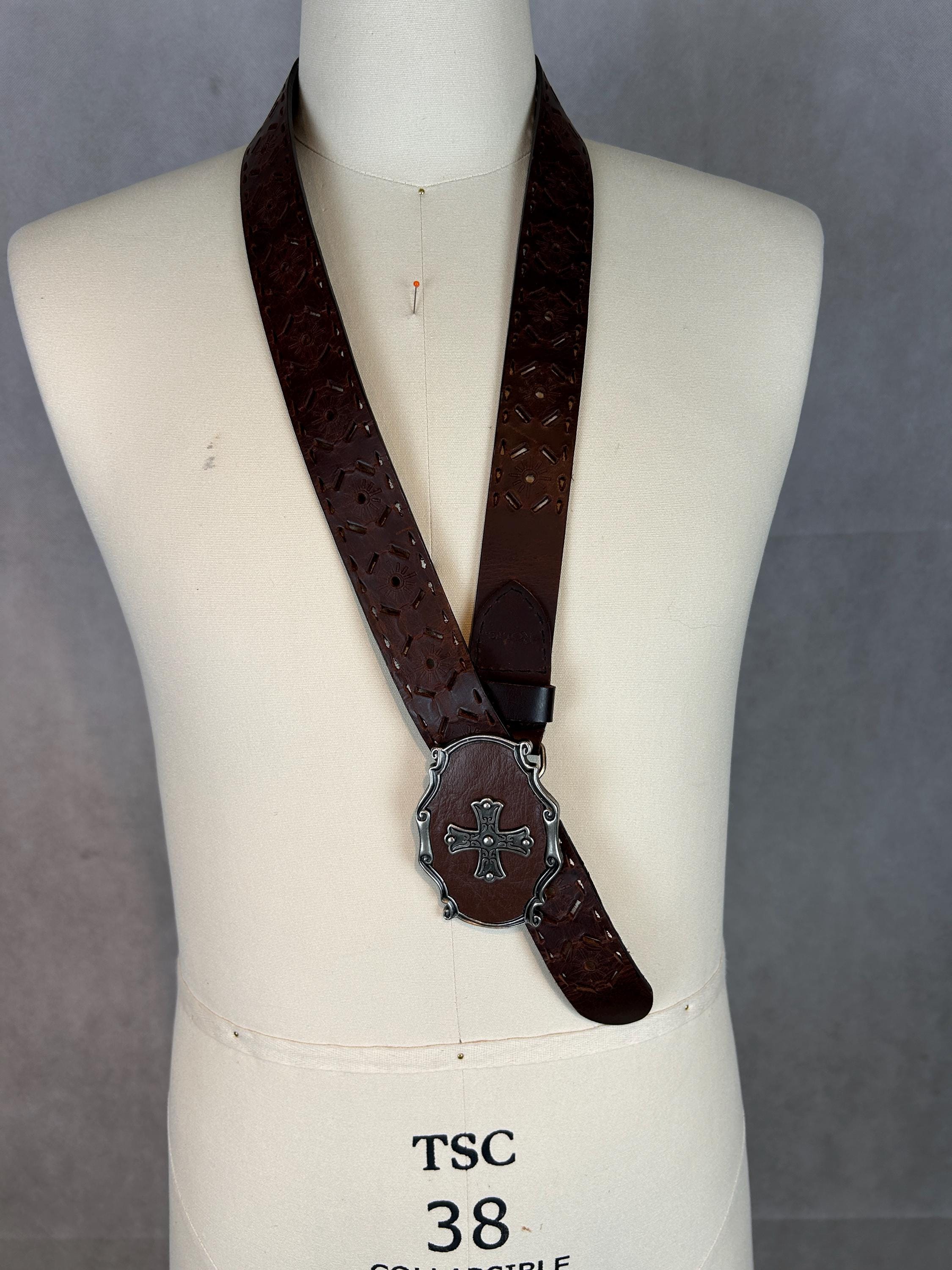 Vintage Brown Perforated Leather Belt With Silver Coloured Buckle XL 6M7A8232_v2.jpg?v=1753124280&  main image 2